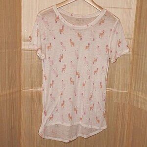 Zoe + Liv Womens White Burnout Tee With Llama Print Medium